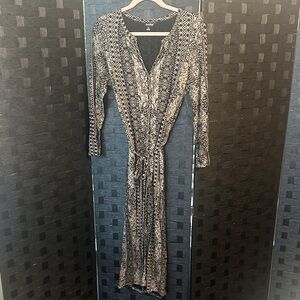 Lucky Brand boho midi dress in black and tan size M EUC